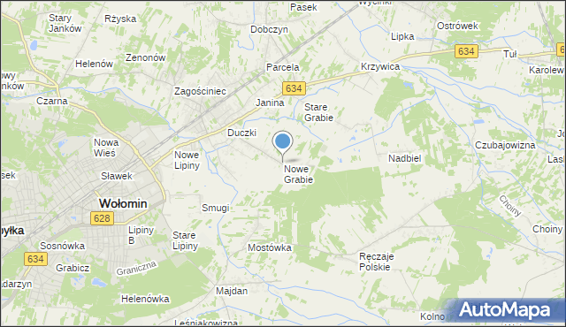 mapa Nowe Grabie, Nowe Grabie gmina Wołomin na mapie Targeo